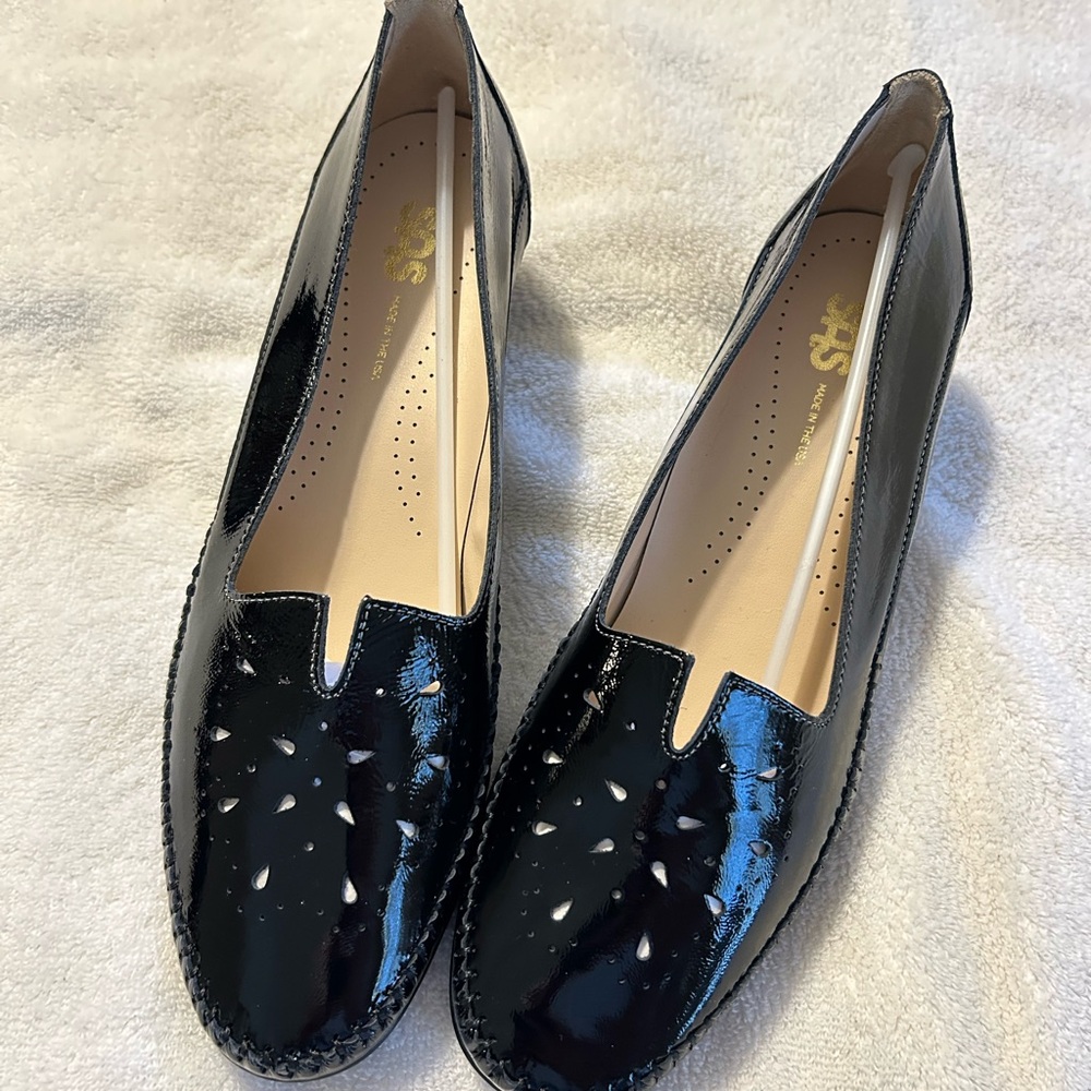 SAS Black Heels with Sleek Design and Decorative Studs